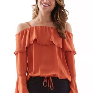 BCX Juniors Ruffled Off-the-Shoulder Top BCX size Medium Sedona top